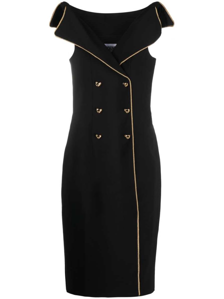 Teddy-button double-breasted pencil dress