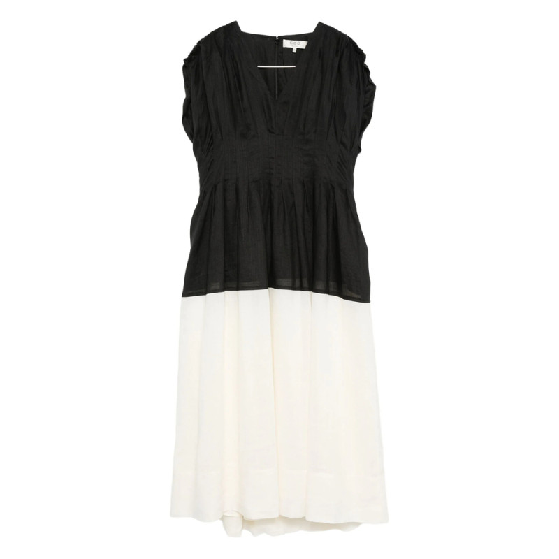 Sea Pleated V-neck Mini Dress