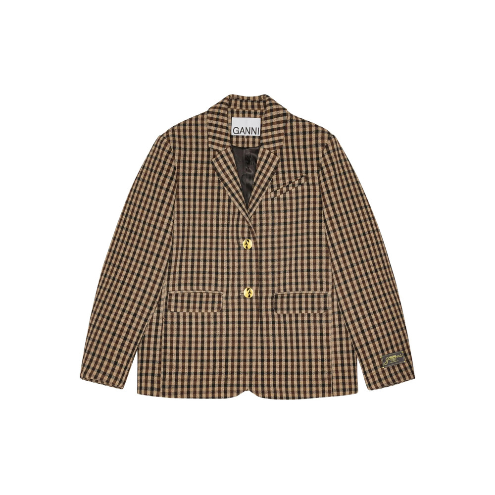 Ganni Gingham Check Buttoned Blazer