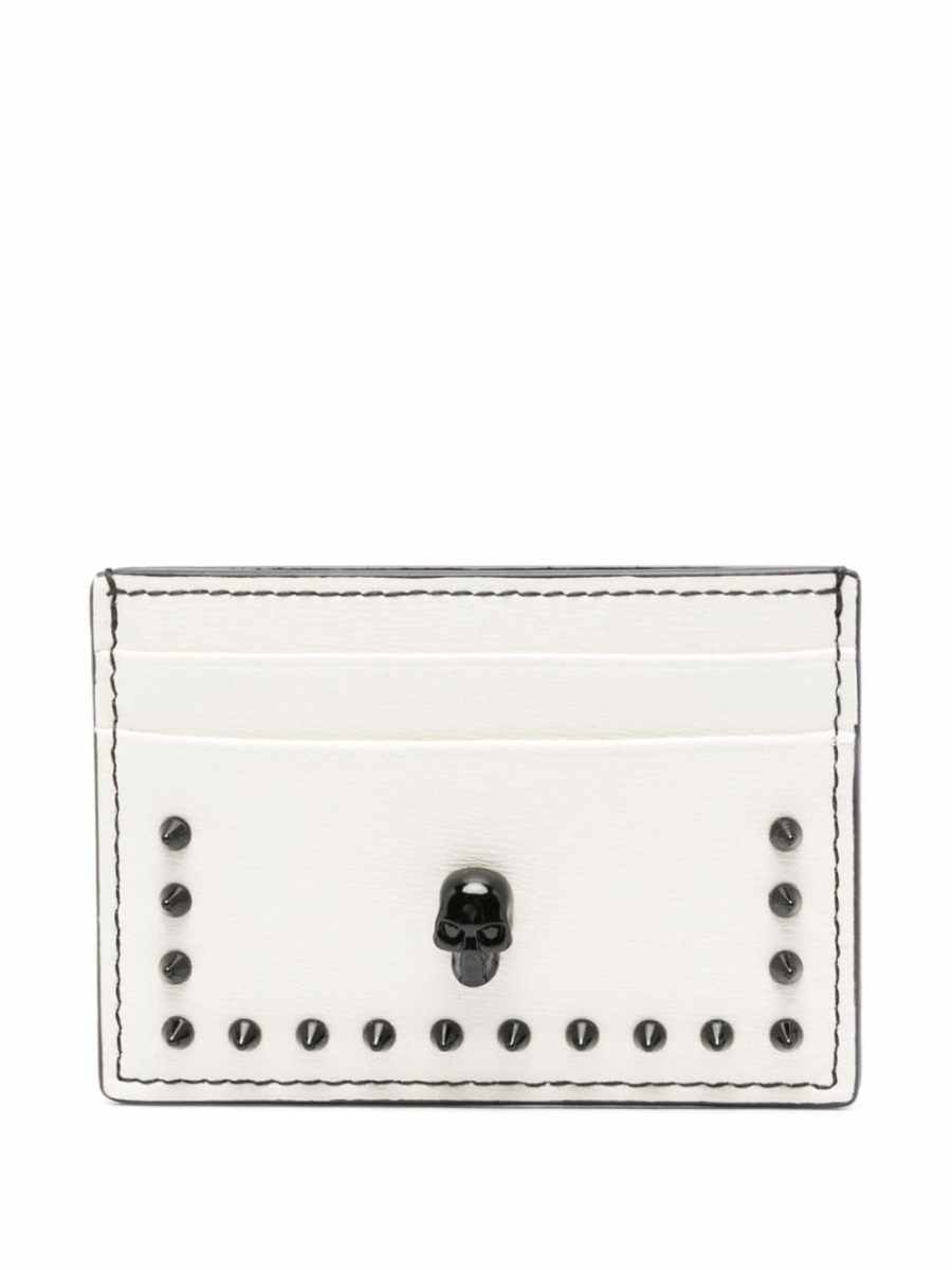 skull-stud leather cardholder