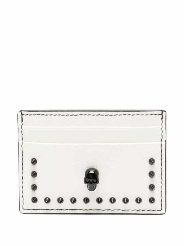 skull-stud leather cardholder