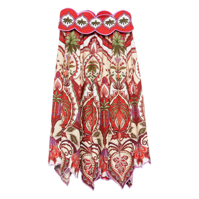 Farm Rio Scalloped Printed Midi Skirt