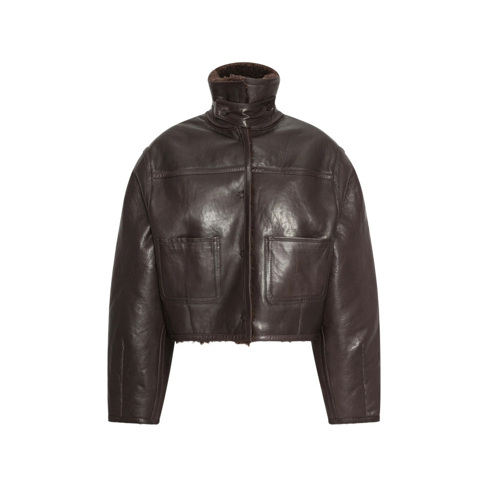 Rotate Bonded Fur Leather Jacket Dark Brown