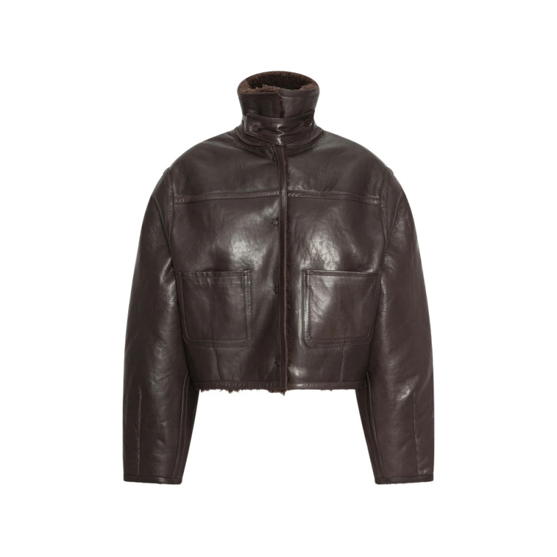Rotate Bonded Fur Leather Jacket Dark Brown