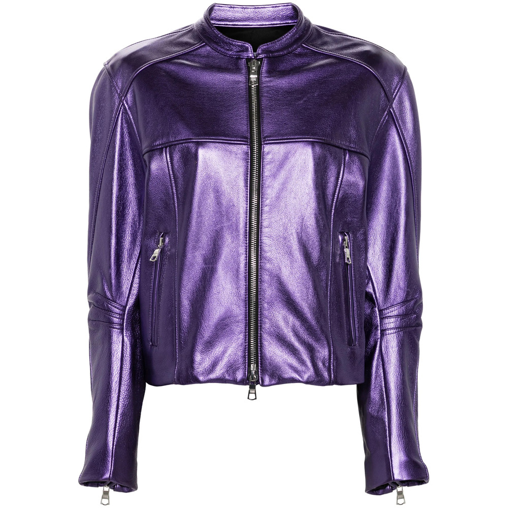 Laquan Smith Metallic Leather Bomber Jacket
