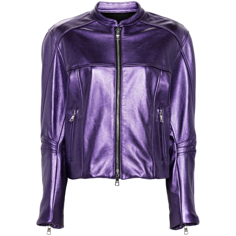 Laquan Smith Metallic Leather Bomber Jacket