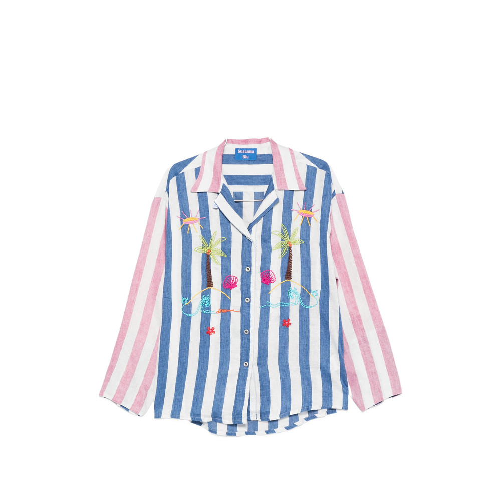 Susanna Blu Striped Embroidered Shirt