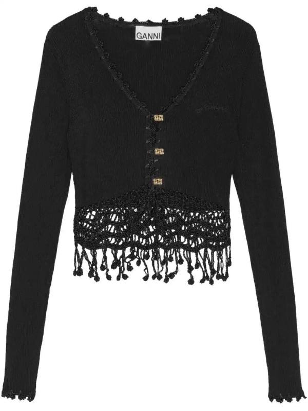 macramé-detailing cardigan