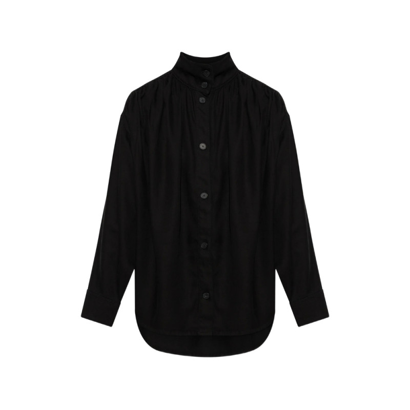 Iro Fenyra High-neck Gathered Denim Shirt