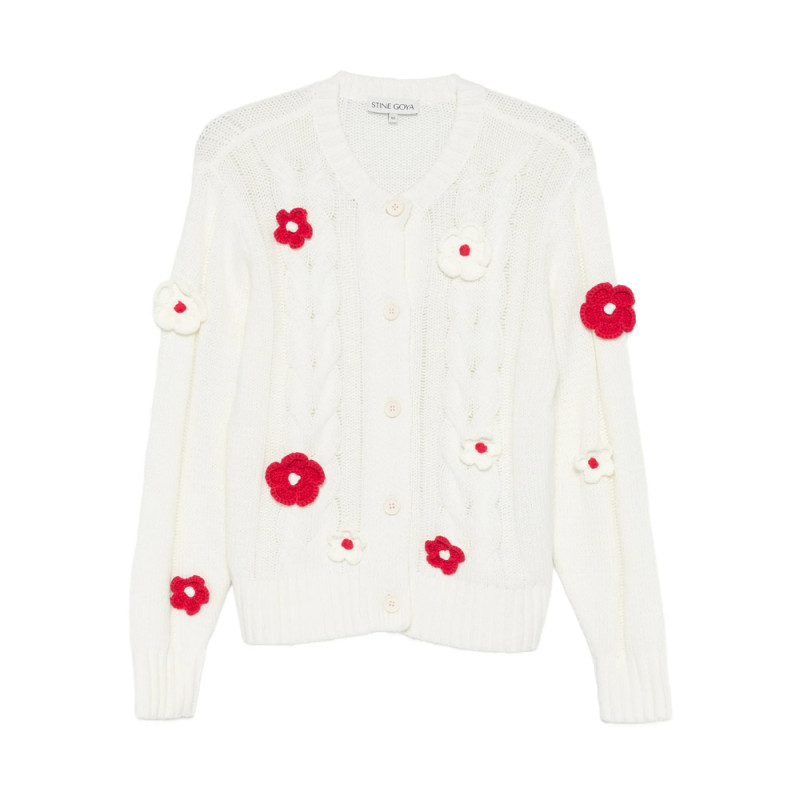 Stine Goya Flower-appliqué Cable-knit Cardigan