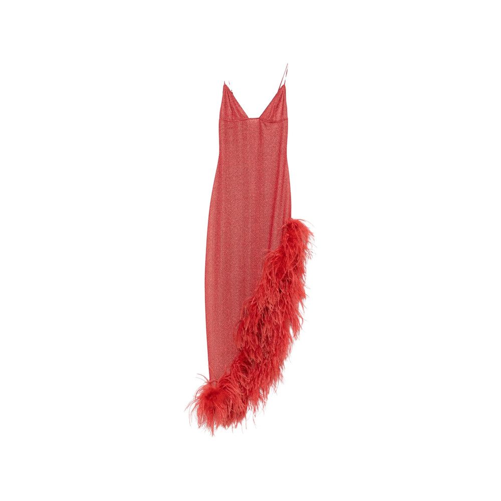 Oséree Lumière Plumage Feather-trim Asymmetric Dress