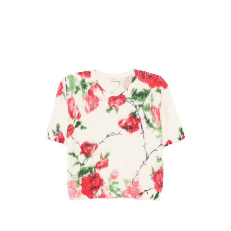 Blumarine St. Rose Floral-print Ribbed-knit Sweater