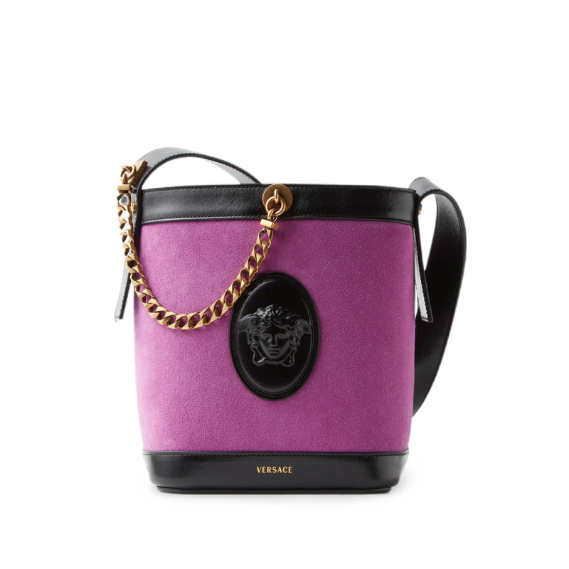 Versace Pivot Mini Suede Bucket Bag