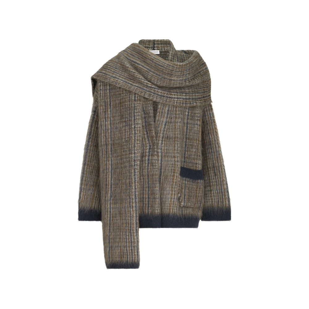 Brunello Cucinelli Mohair And Wool Prince Of Wales Double-knit Outerwear Jacket With Scarf