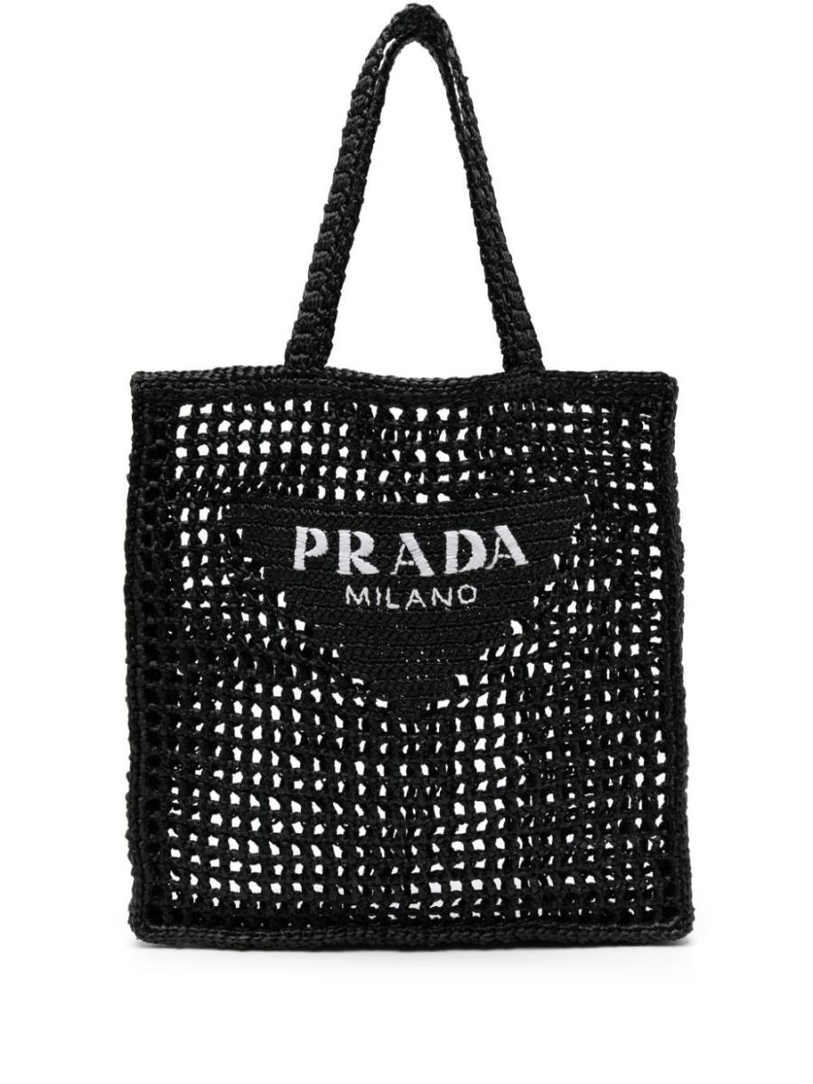 triangle-logo raffia tote bag