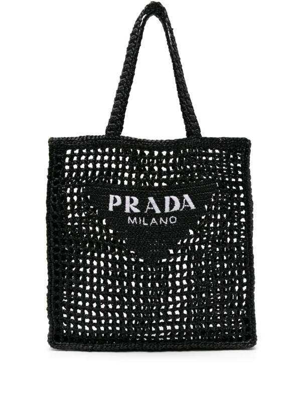 triangle-logo raffia tote bag