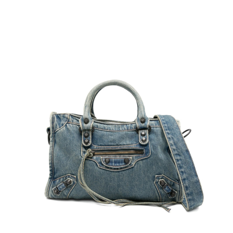 Balenciaga Small Le City Denim Studded Tote Bag