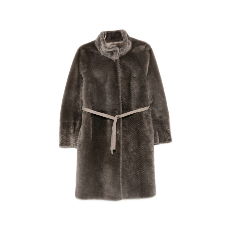 Suprema X Eraldo Belted Snake-effect Coat