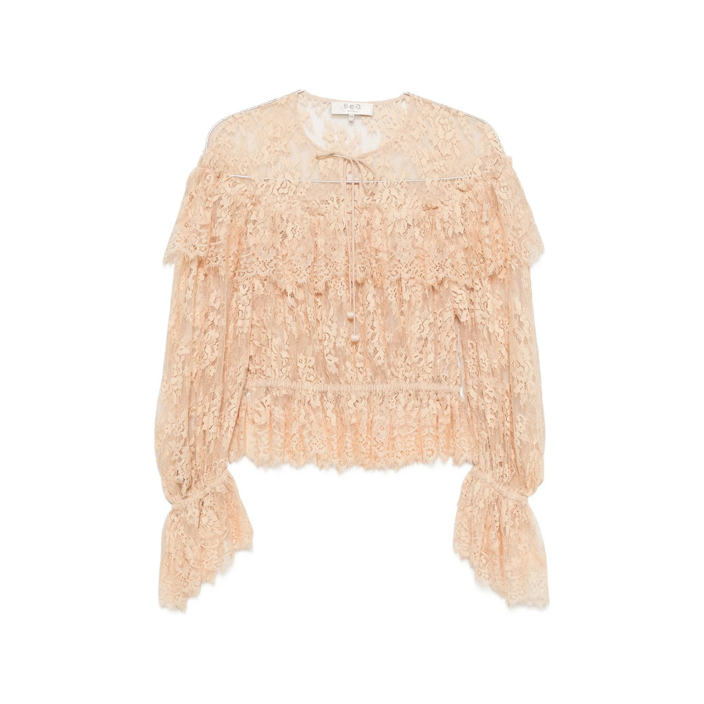 Sea Ruffled Lace Blouse