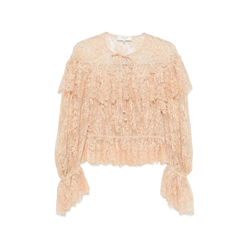 Sea Ruffled Lace Blouse