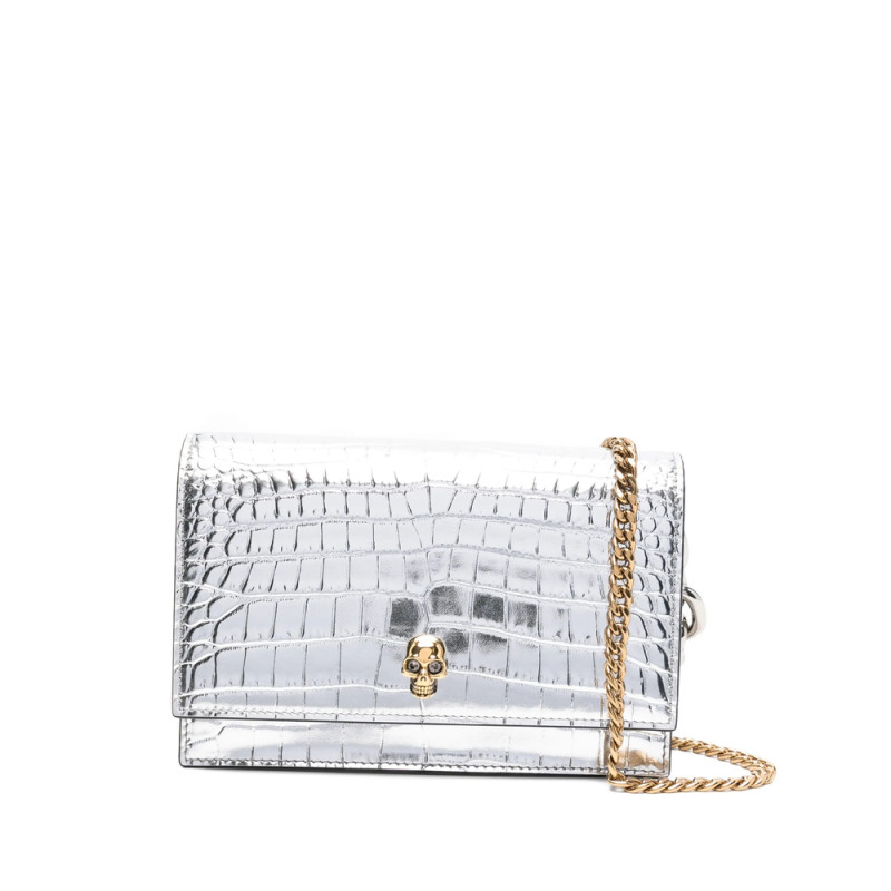 Alexander Mcqueen Skull-embellished Crocodile-effect Bag