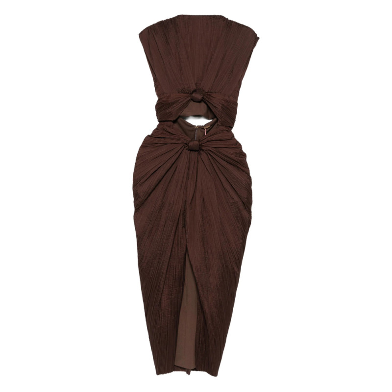 Cult Gaia Inaya Plissé Knot-detail Midi Dress