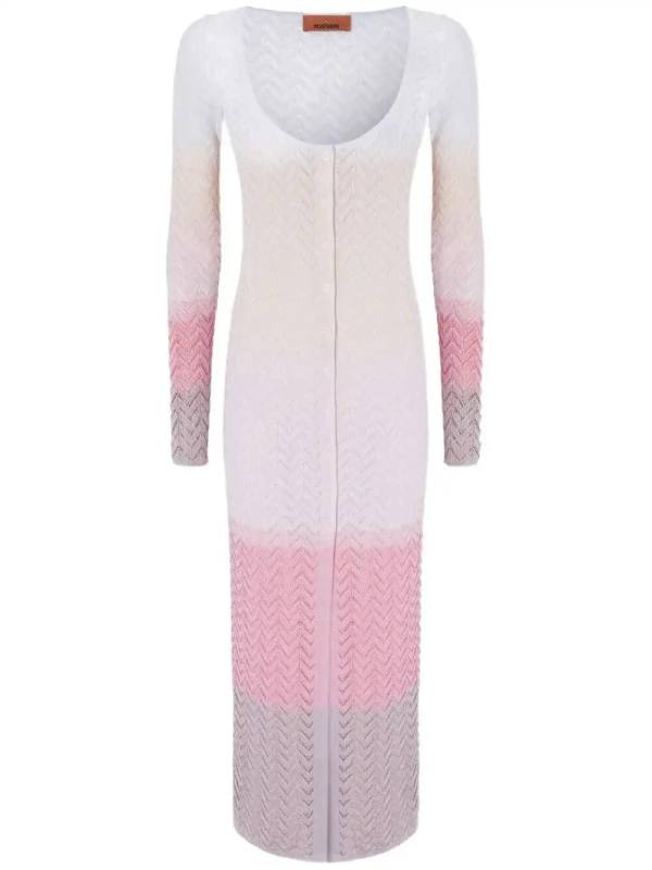 chevron-knit long cardigan