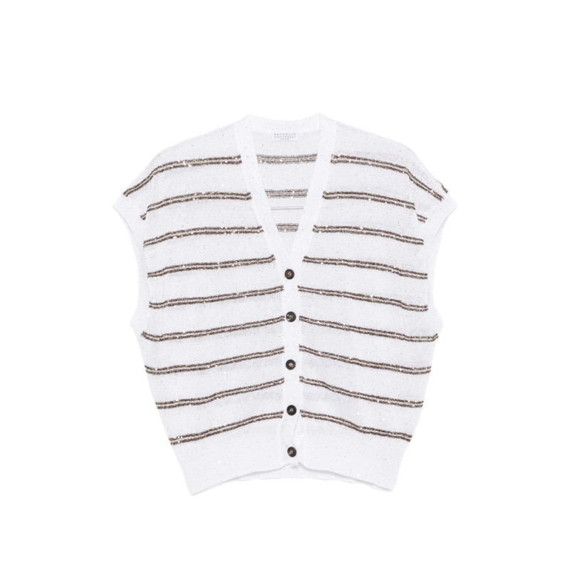 Brunello Cucinelli Sequin-embellished Striped Cardigan