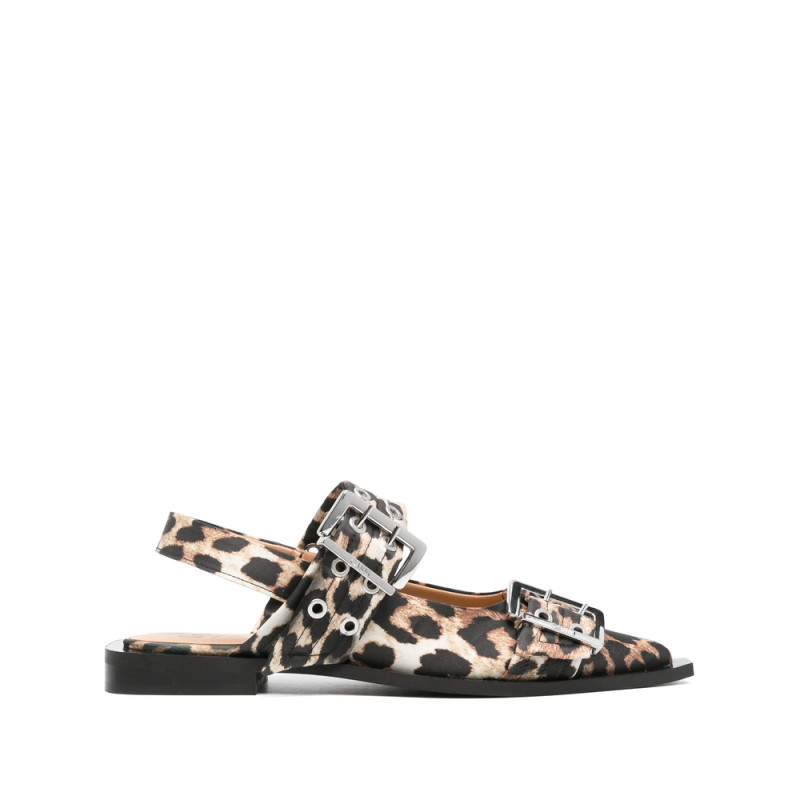 Ganni Leopard-print Satin Ballet Flats