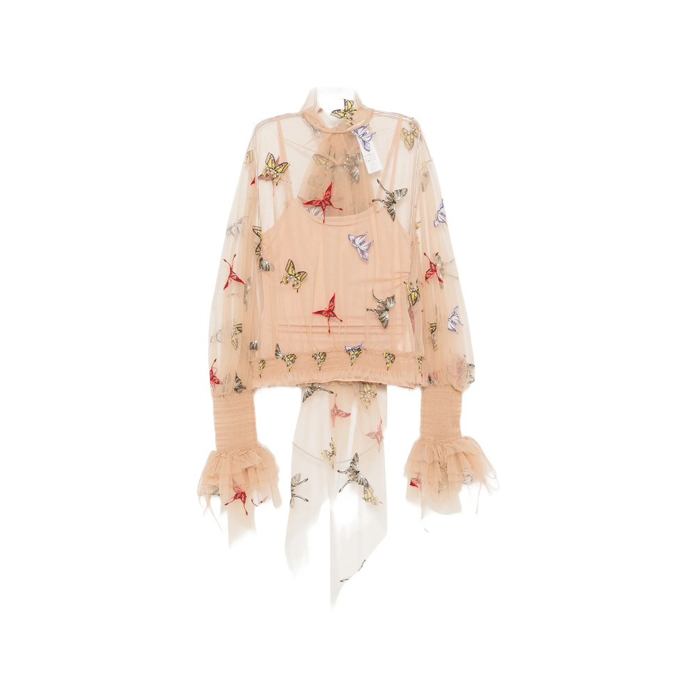 Blumarine Butterfly-embroidered Mesh Blouse