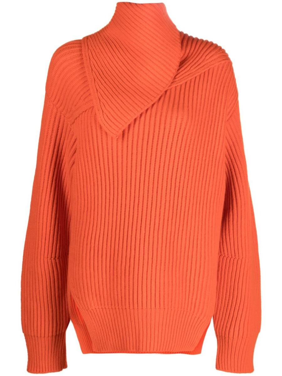 foldover-neck ribbed wool jumper