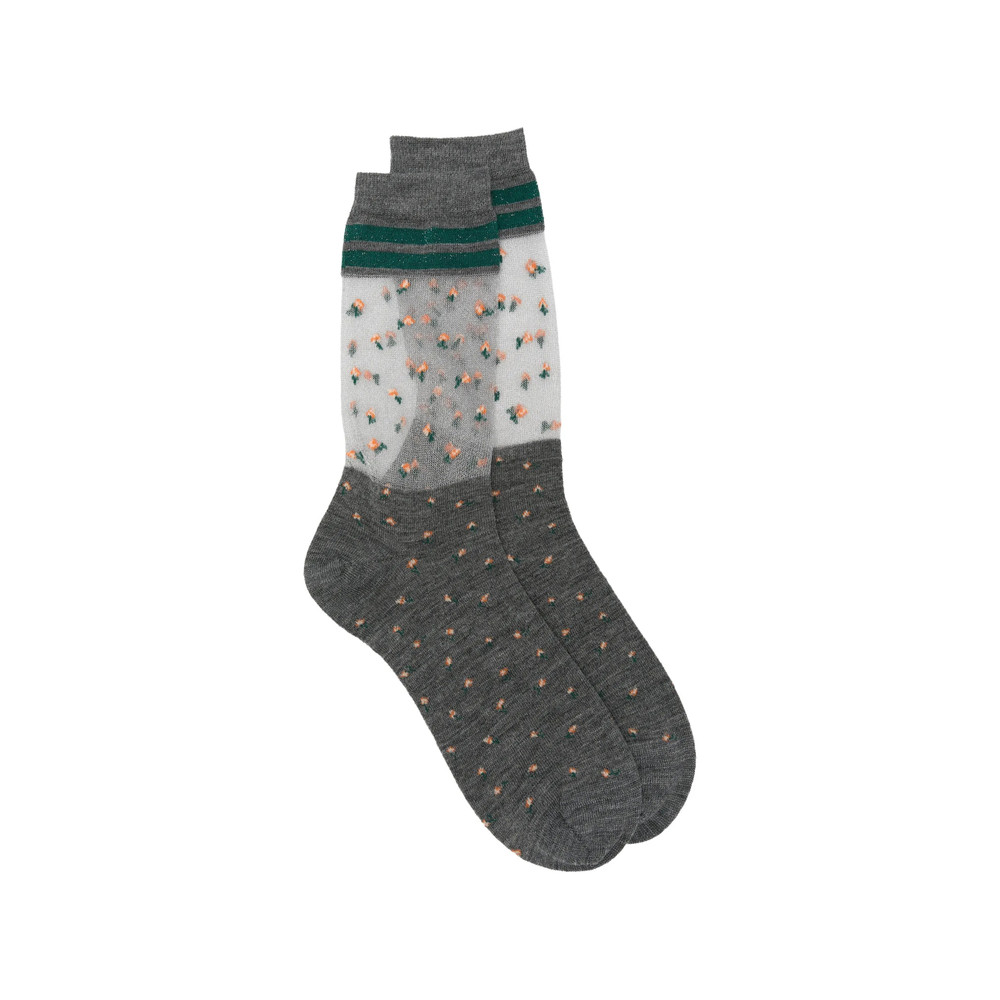 Ant45 Peng Short Floral-print Sheer Socks