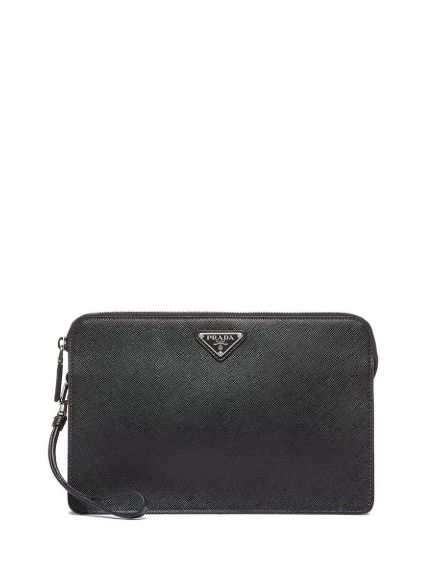 logo plaque saffiano clutch