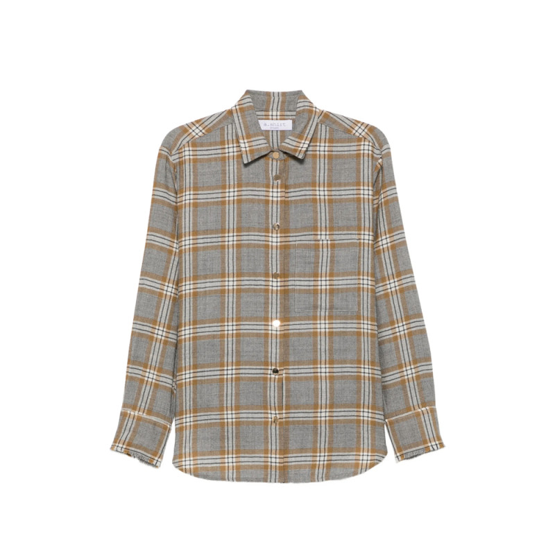 A. shirt Slim Check-pattern Curved-hem Shirt