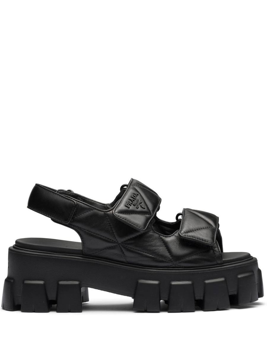 triangle-logo quilted leather sandals