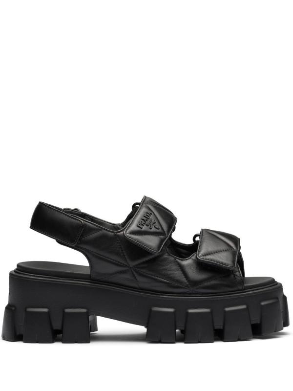 triangle-logo quilted leather sandals