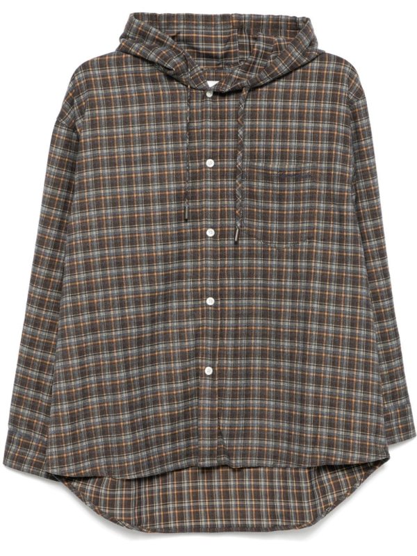 check-pattern hooded shirt