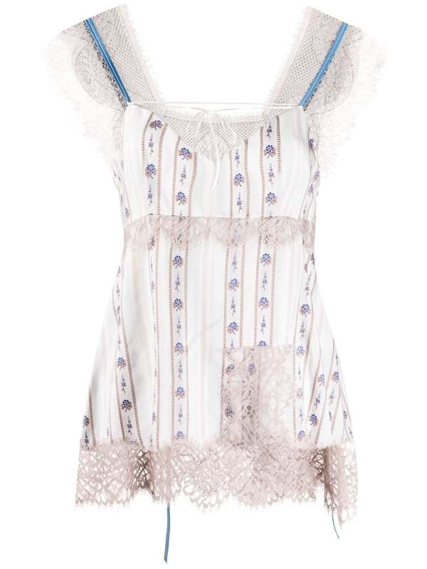 floral-print lace-trimmed camisole