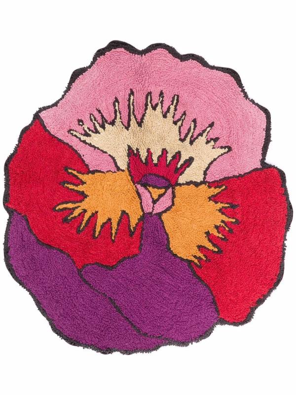 colour-block flower cotton rug