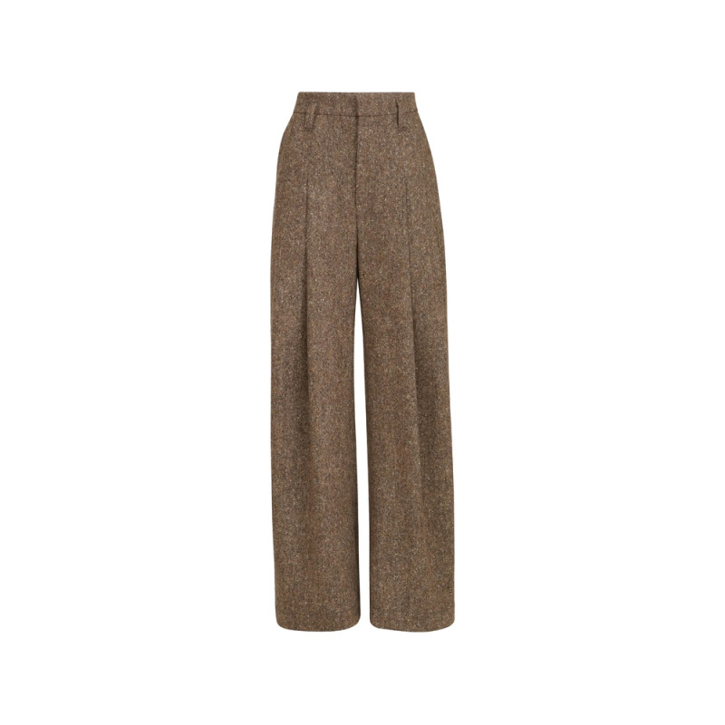 Brunello Cucinelli Virgin-wool Donegal Pleated Barrel Trousers With Monili