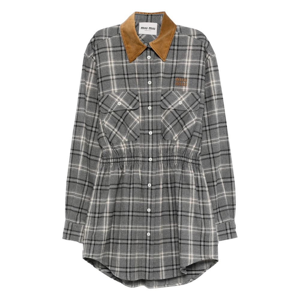 Miu Miu Checked Corduroy-collar Mini Dress