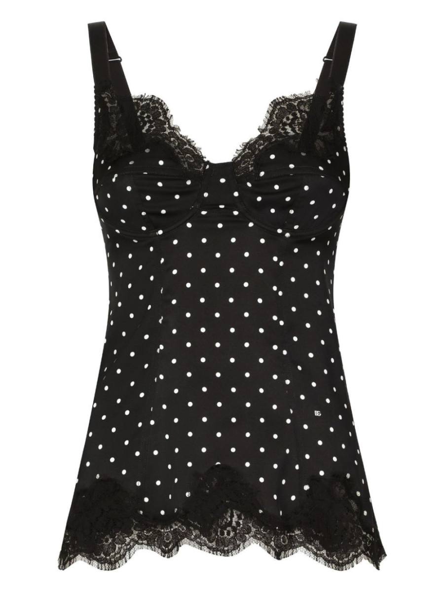 polka dot-print lace top