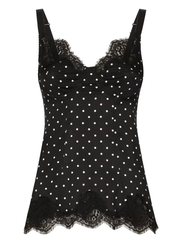polka dot-print lace top