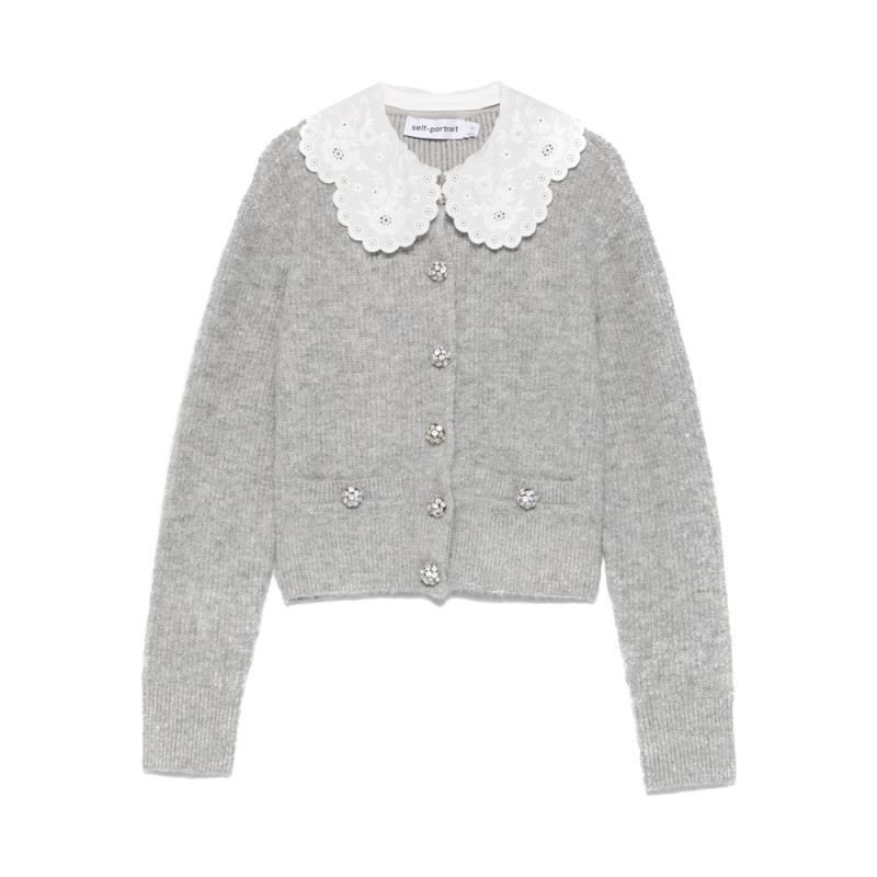 Self-portrait Scalloped-collar Embellished Cardigan