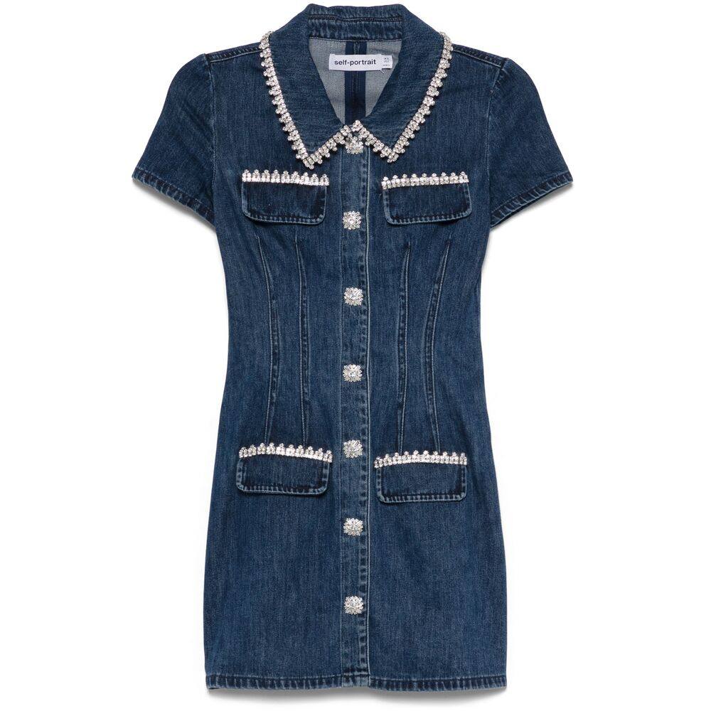 Self Portrait Collared Denim Mini Dress