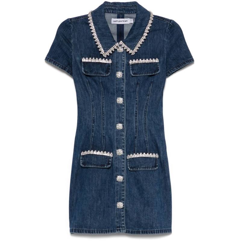 Self Portrait Collared Denim Mini Dress