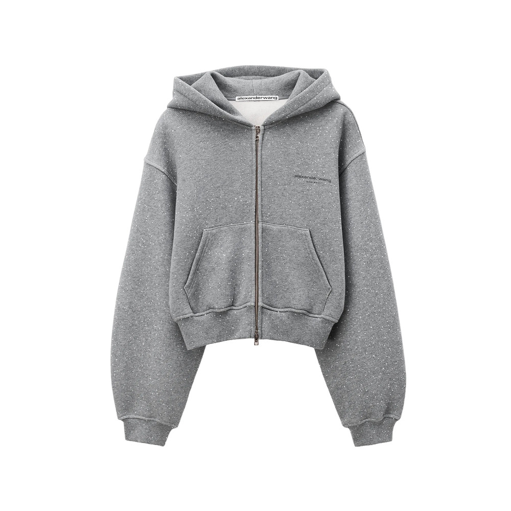 Alexander Wang Allover Crystal Hotfix Zip-up Hoodie