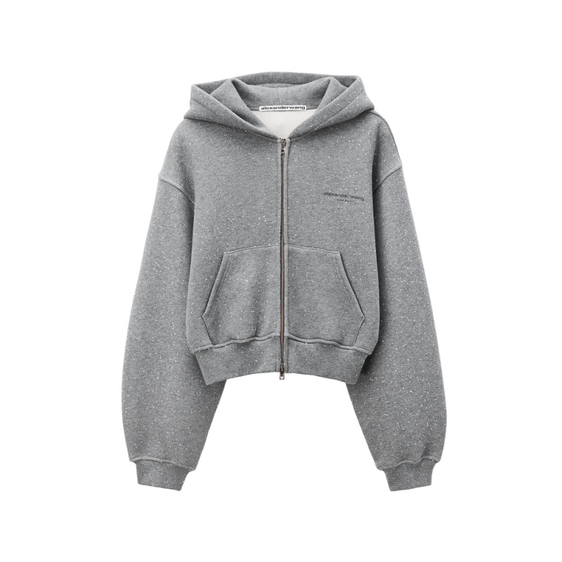 Alexander Wang Allover Crystal Hotfix Zip-up Hoodie