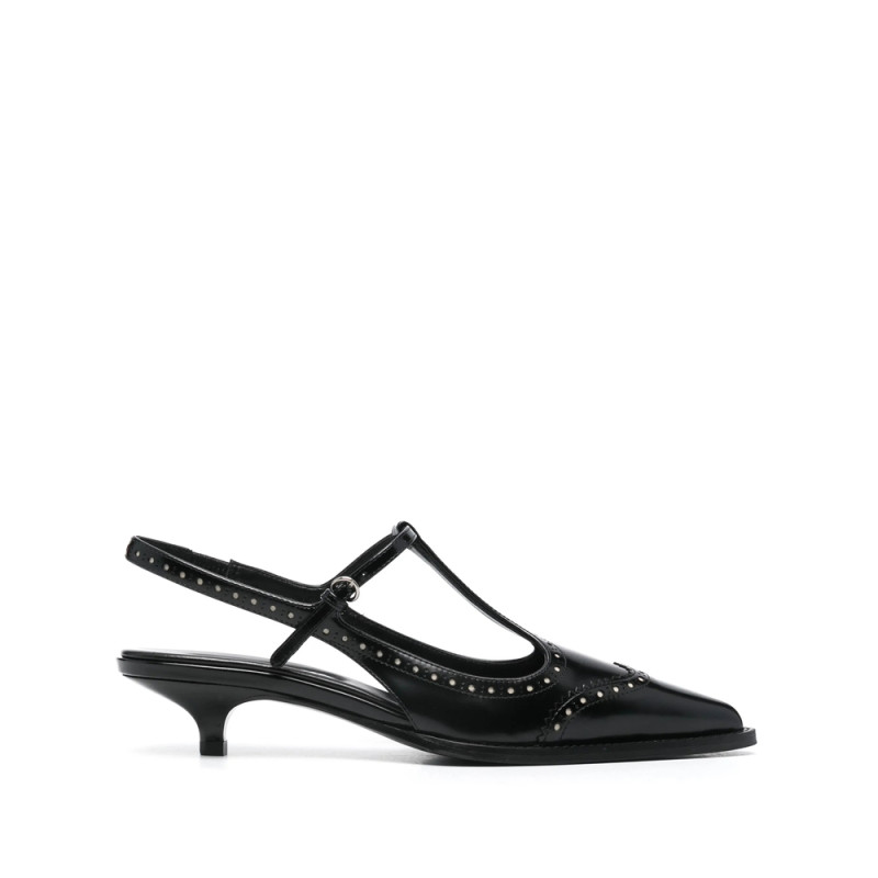 Miu Miu Brushed Leather Brogue Slingback T-strap Pumps