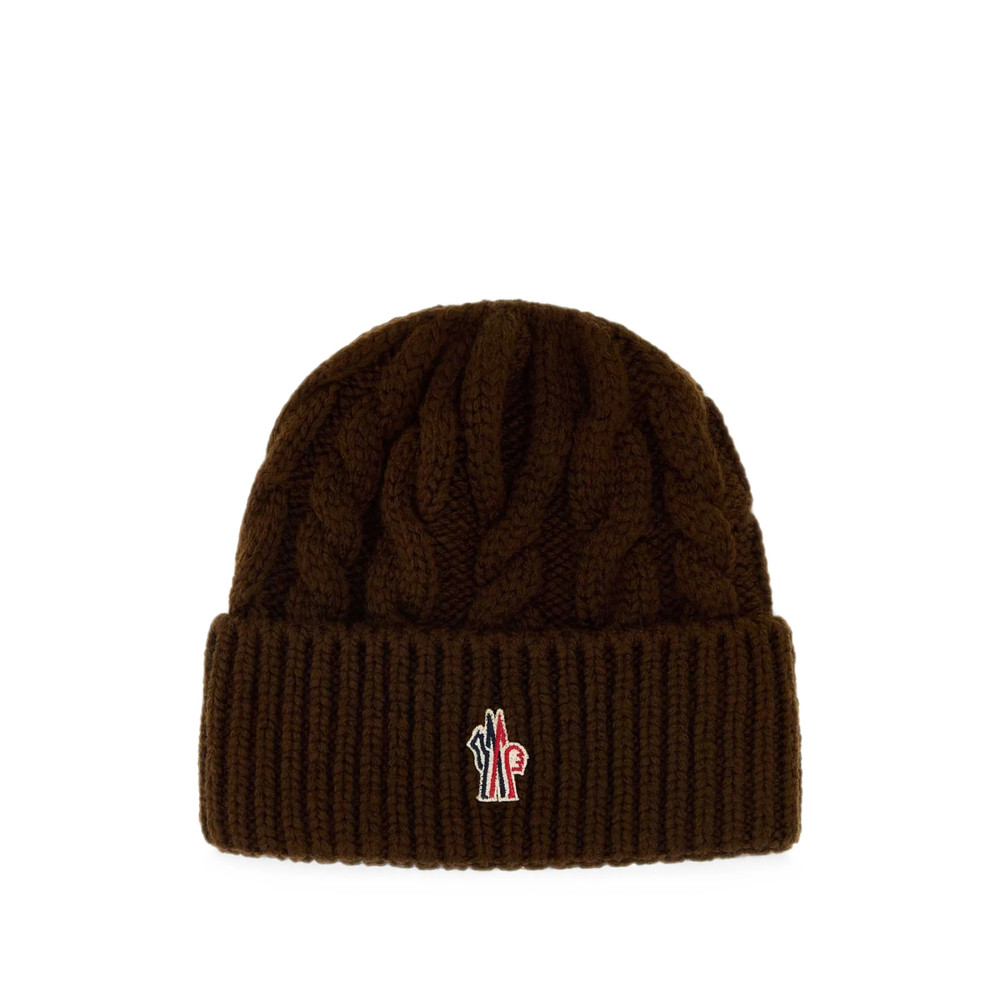 Moncler Grenoble Cable-knit Logo-patch Beanie Hat